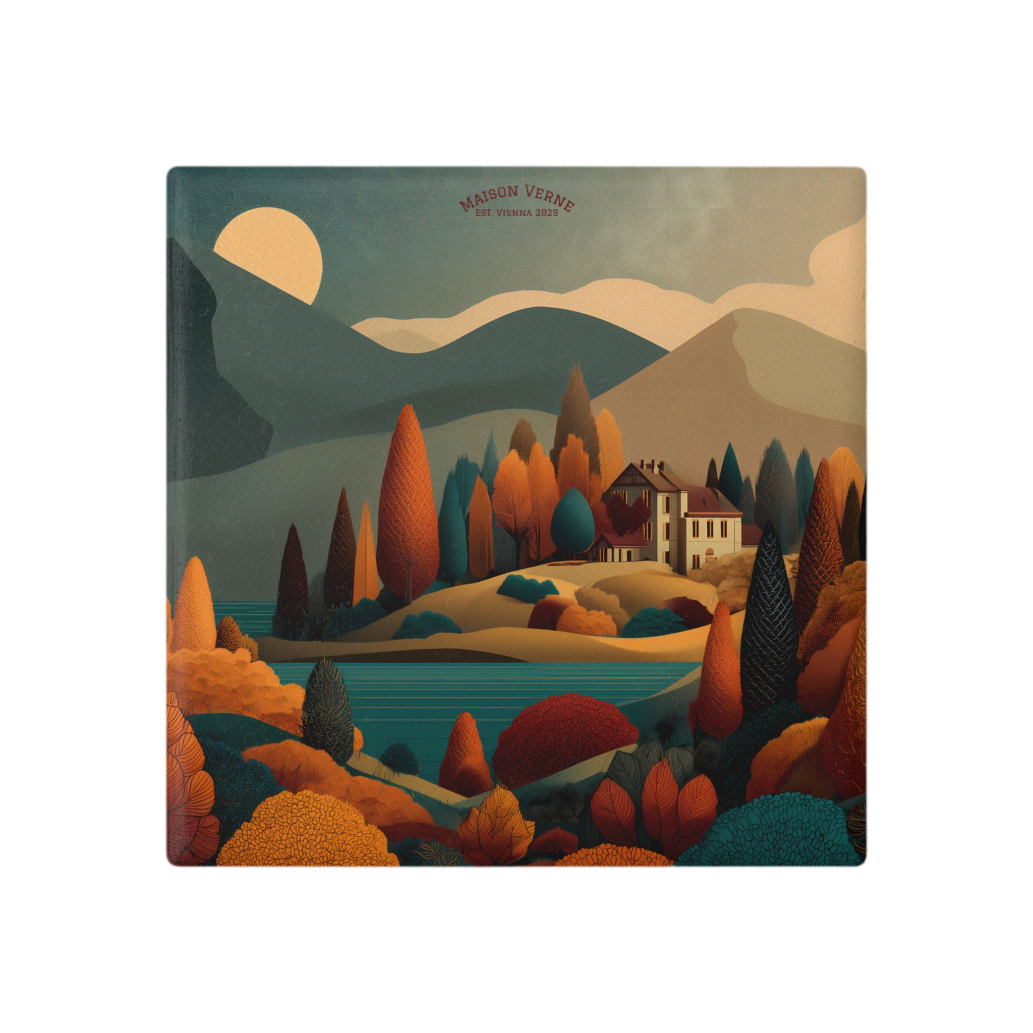 Ceramic Coaster "Twilight Manor" - Golden Autumn No. 46