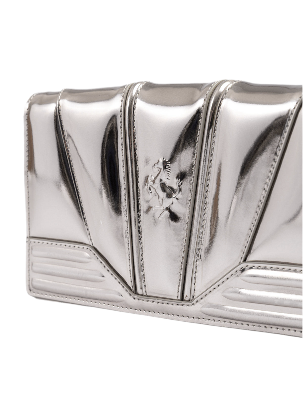 Ferrari Metal Silver GT patent leather bag with chain