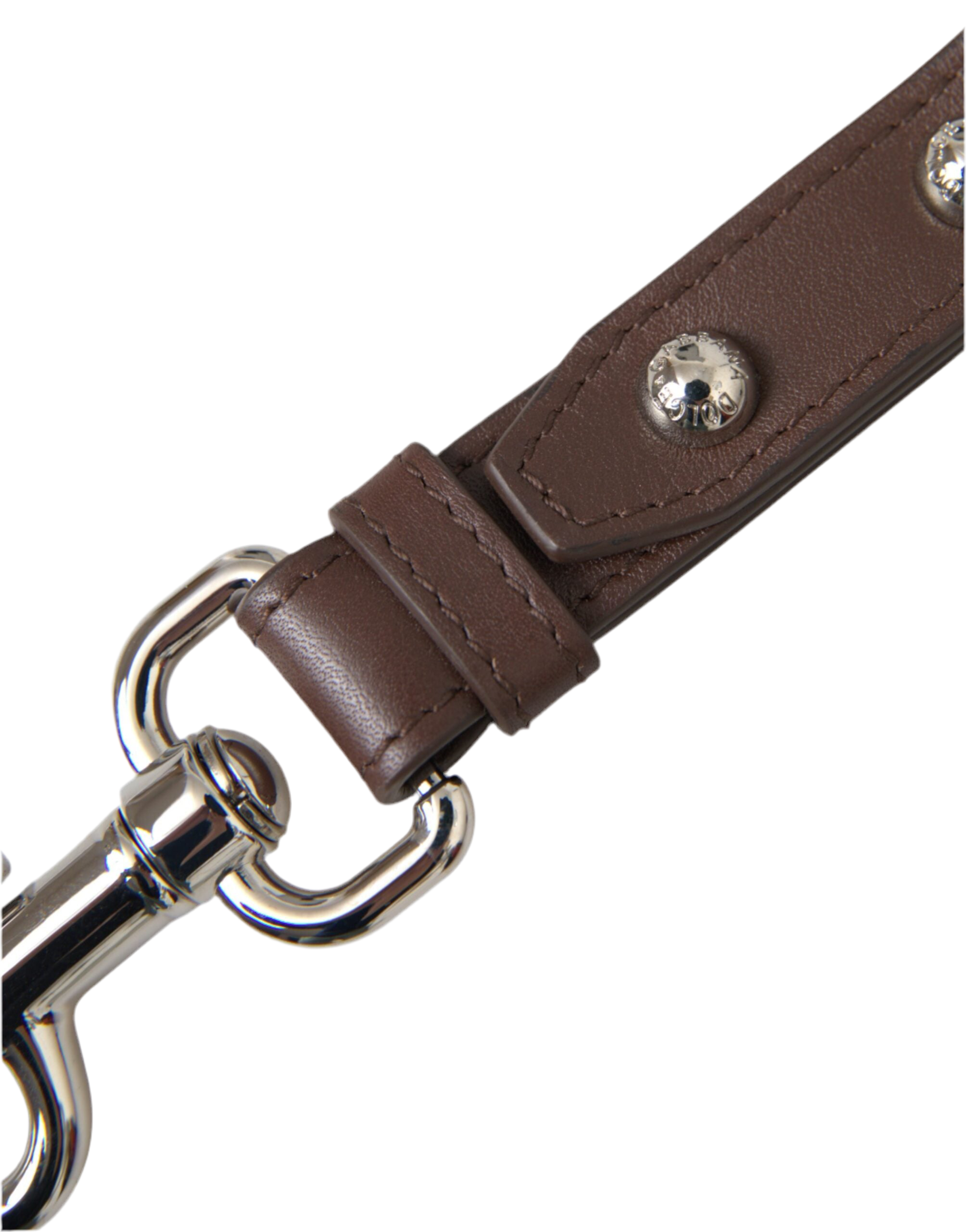 Dolce & Gabbana Brown Plain Leather Silver Brass Keyring Holder Keychain