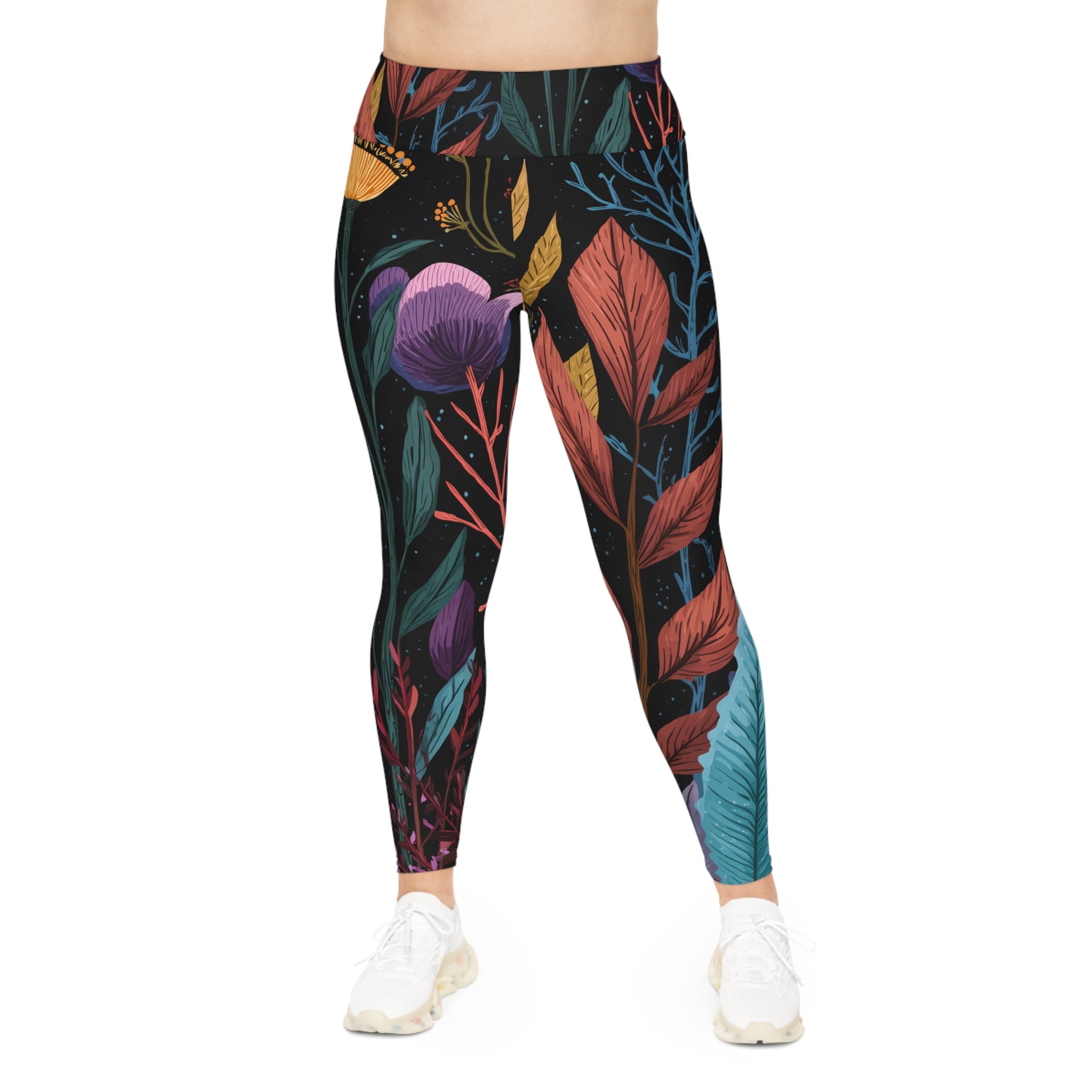 Plus Size Leggings "Nocturnal Bloom" - Cosmic Botanicals No. 63