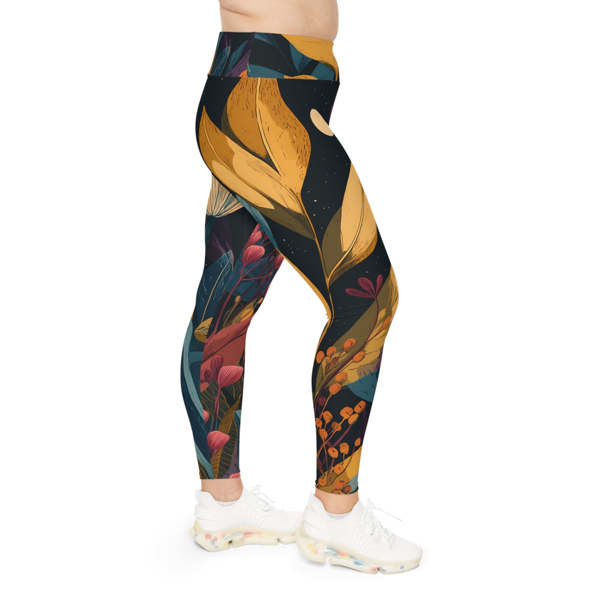 Plus Size Leggings "Starlit Grove" - Cosmic Botanicals No. 64