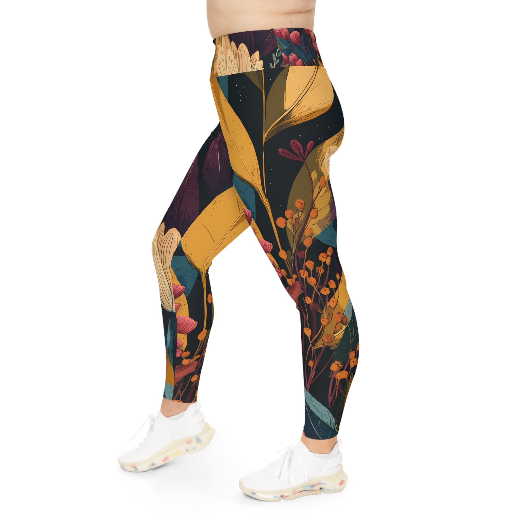 Plus Size Leggings "Starlit Grove" - Cosmic Botanicals No. 64
