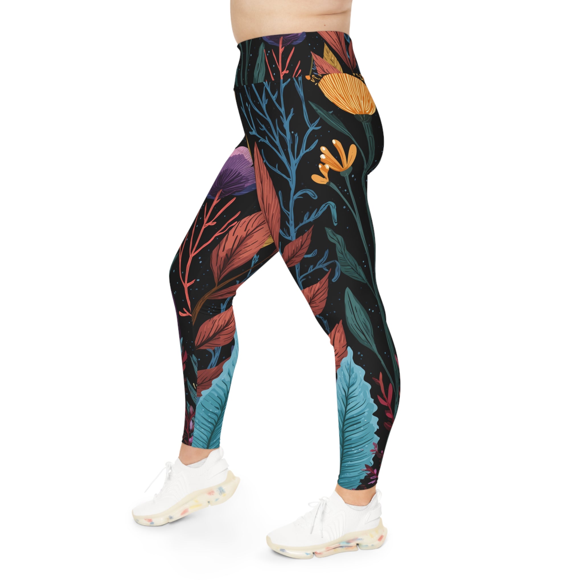 Plus Size Leggings "Nocturnal Bloom" - Cosmic Botanicals No. 63