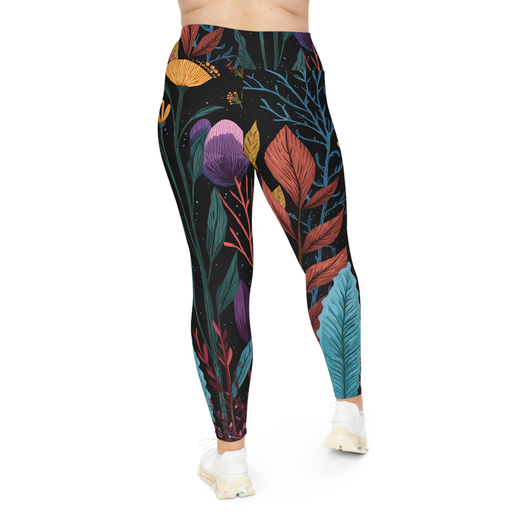 Plus Size Leggings "Nocturnal Bloom" - Cosmic Botanicals No. 63