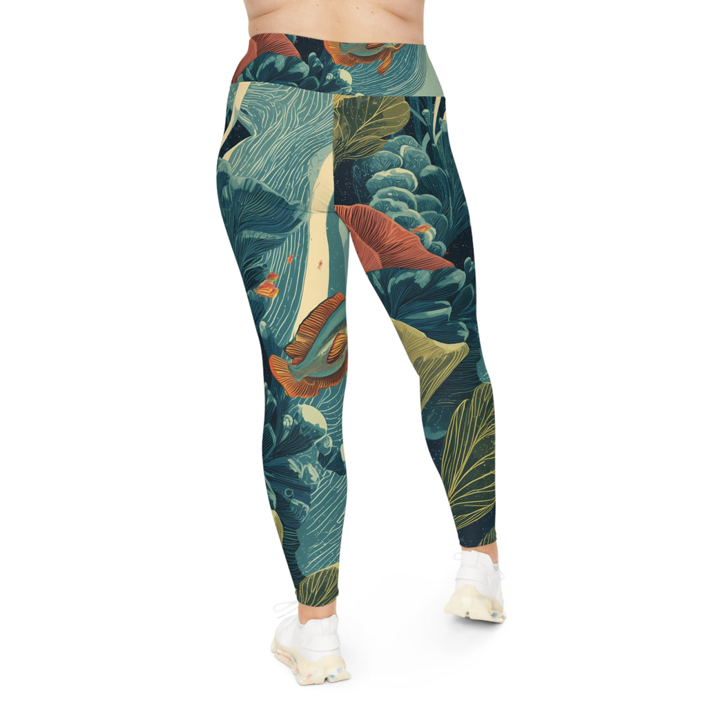 Plus Size Leggings "Celestial Reef" - Cosmic Botanicals No. 66