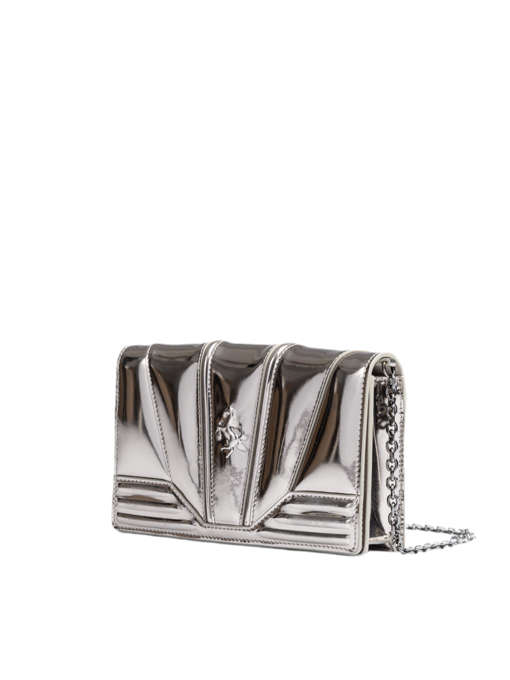 Ferrari Metal Silver GT patent leather bag with chain