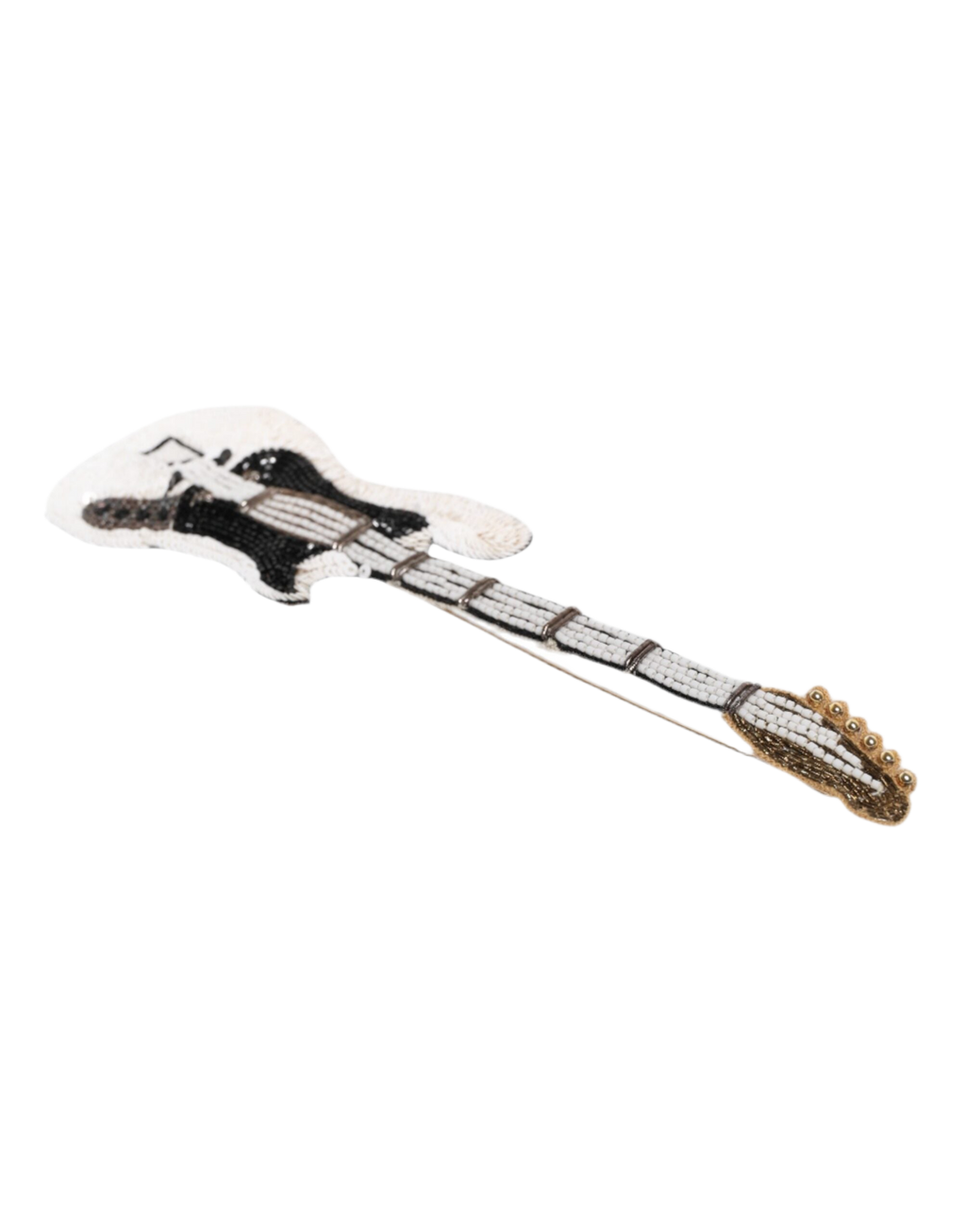 Dolce & Gabbana Gold Brass Logo Beaded Guitar Pin Brooch