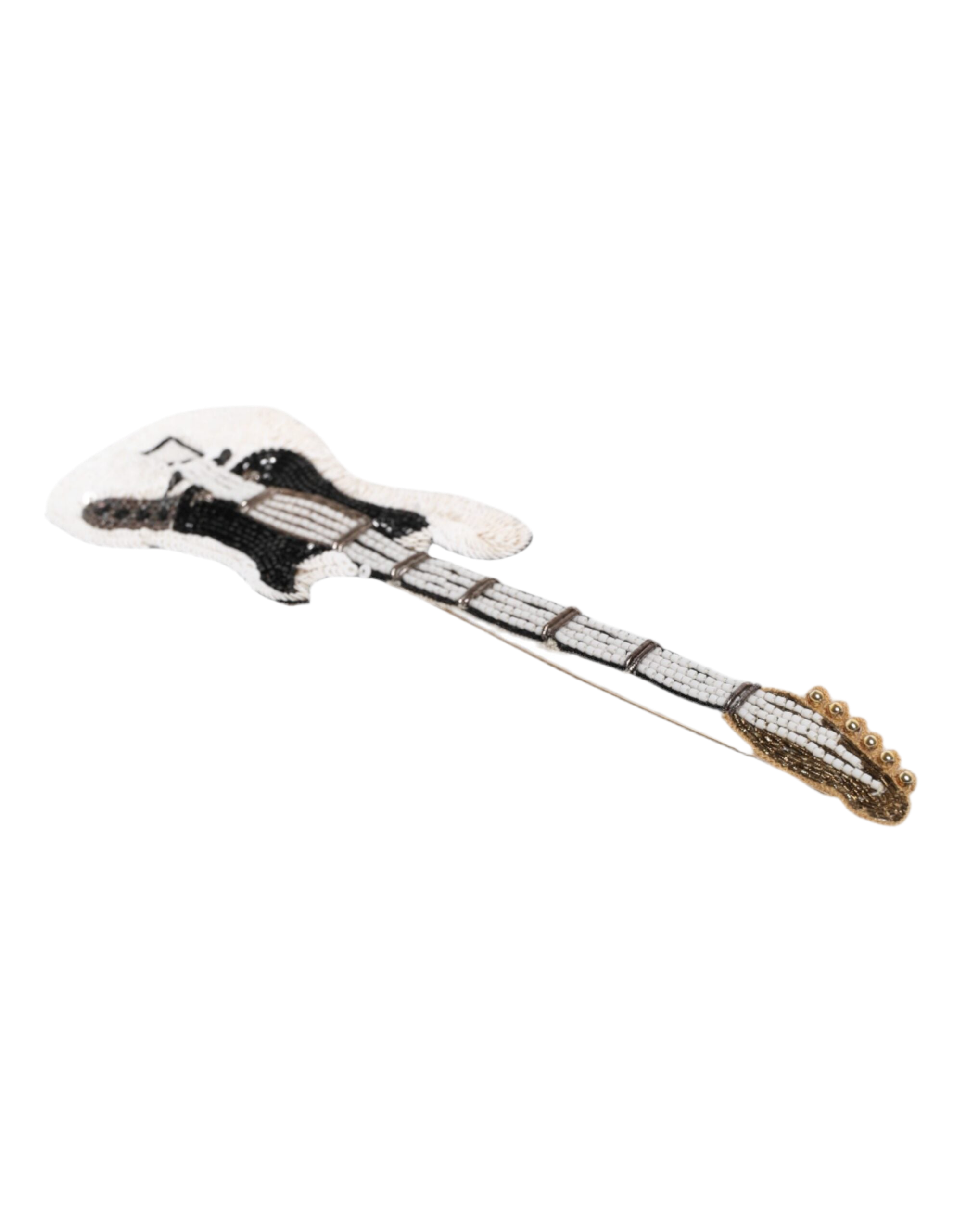 Dolce & Gabbana Gold Brass Logo Beaded Guitar Pin Brooch