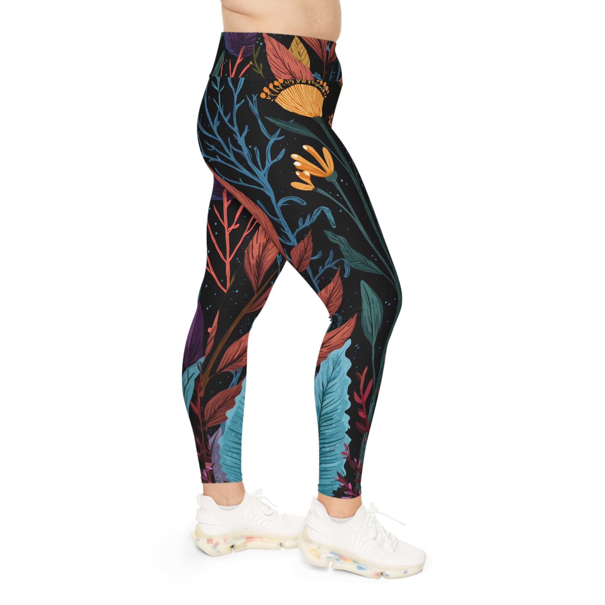 Plus Size Leggings "Nocturnal Bloom" - Cosmic Botanicals No. 63