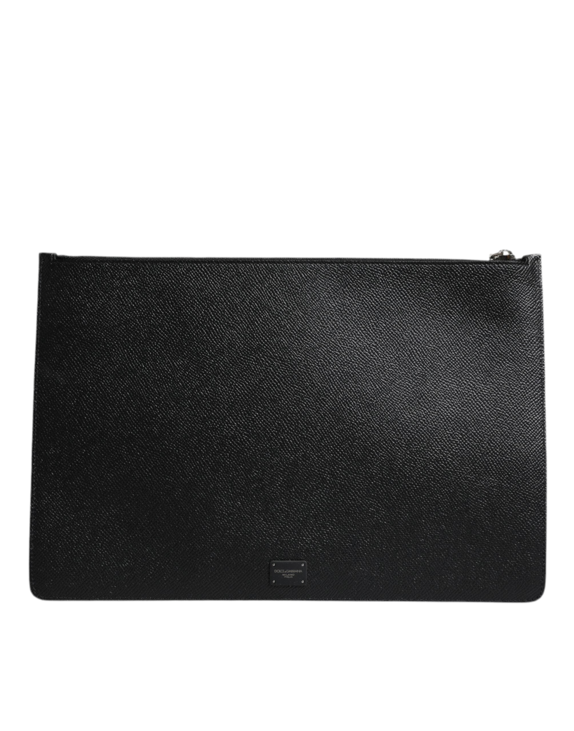 Dolce & Gabbana Black Leather Golden Pig Print Men Clutch Pouch Borse Bag