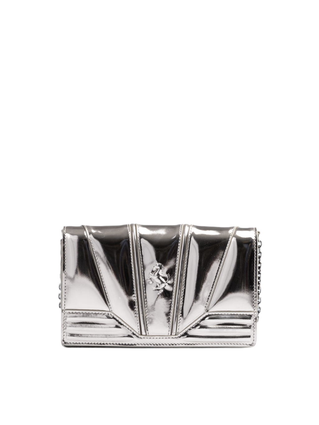 Ferrari Metal Silver GT patent leather bag with chain