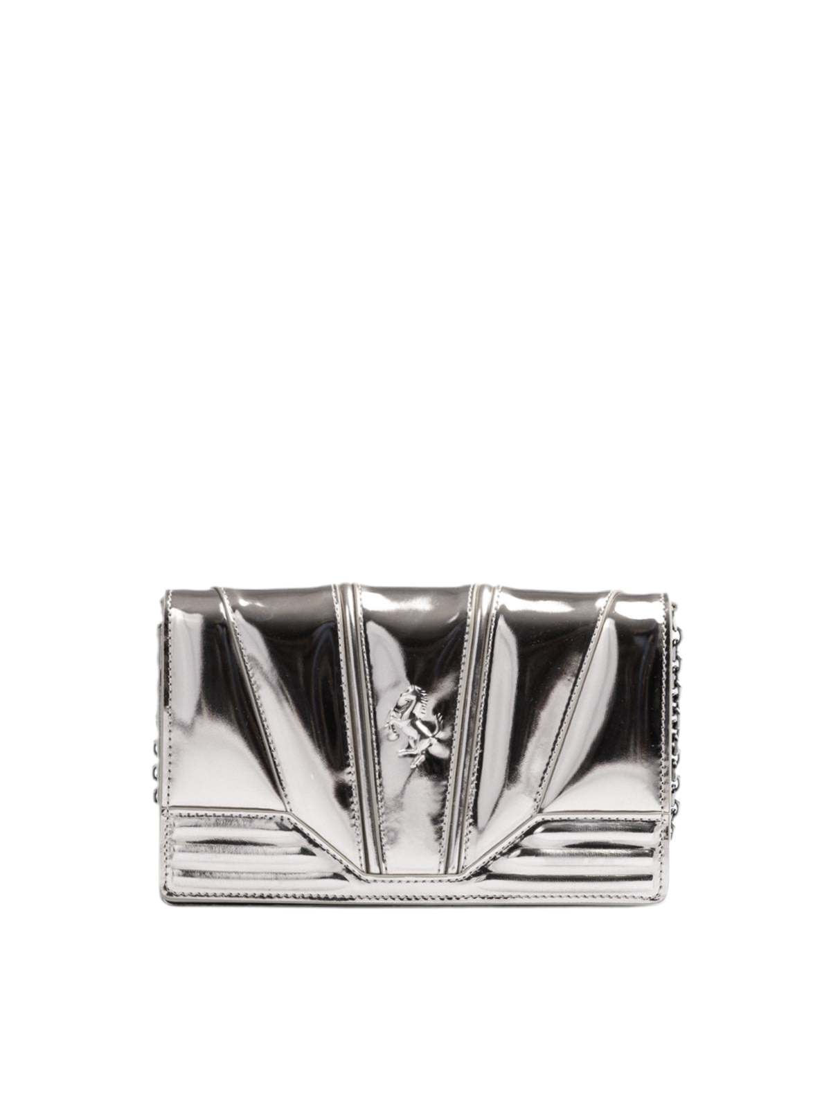 Ferrari Metal Silver GT patent leather bag with chain