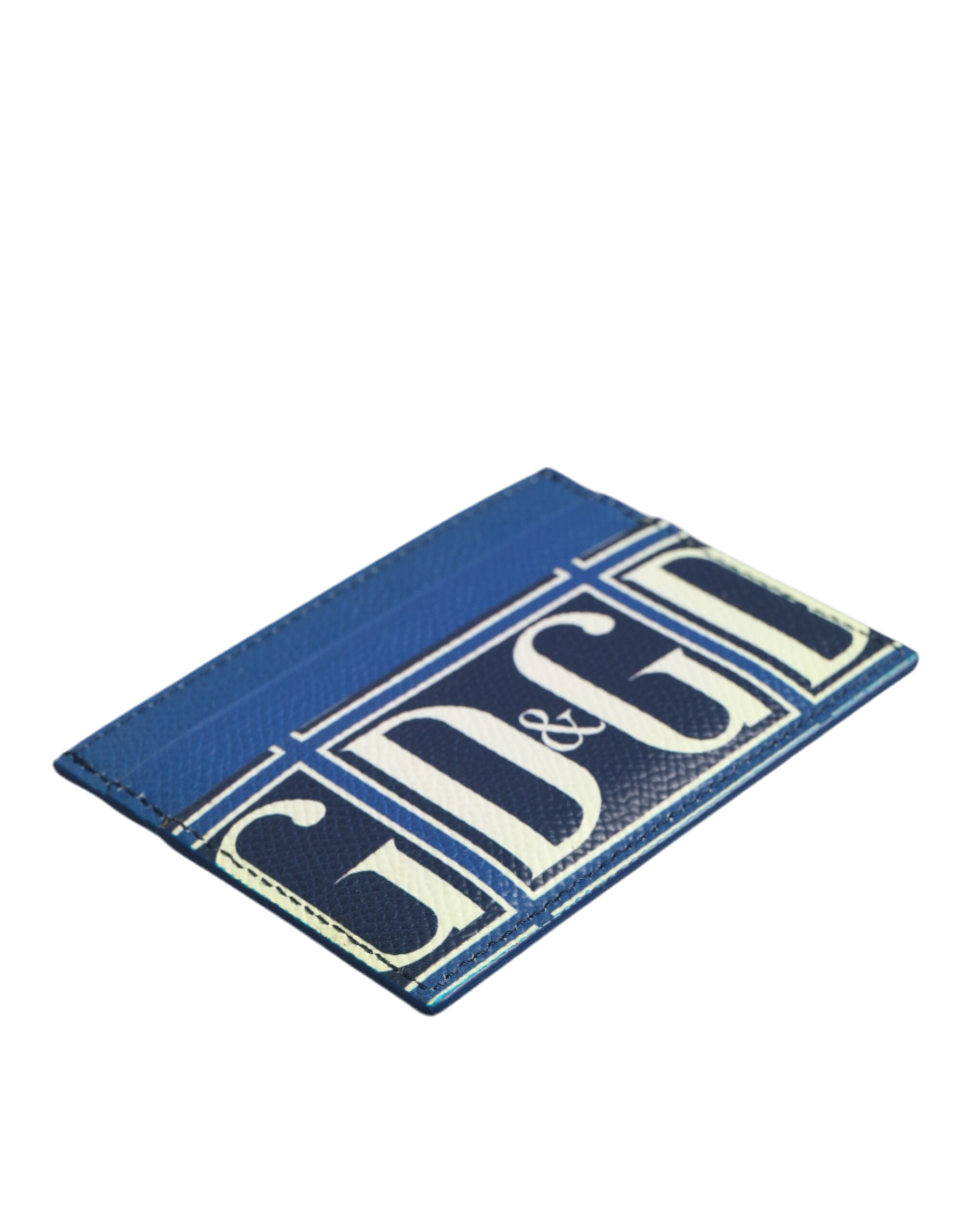 Dolce & Gabbana Blue Calf Leather DG Logo Print Monogram Card Holder Wallet