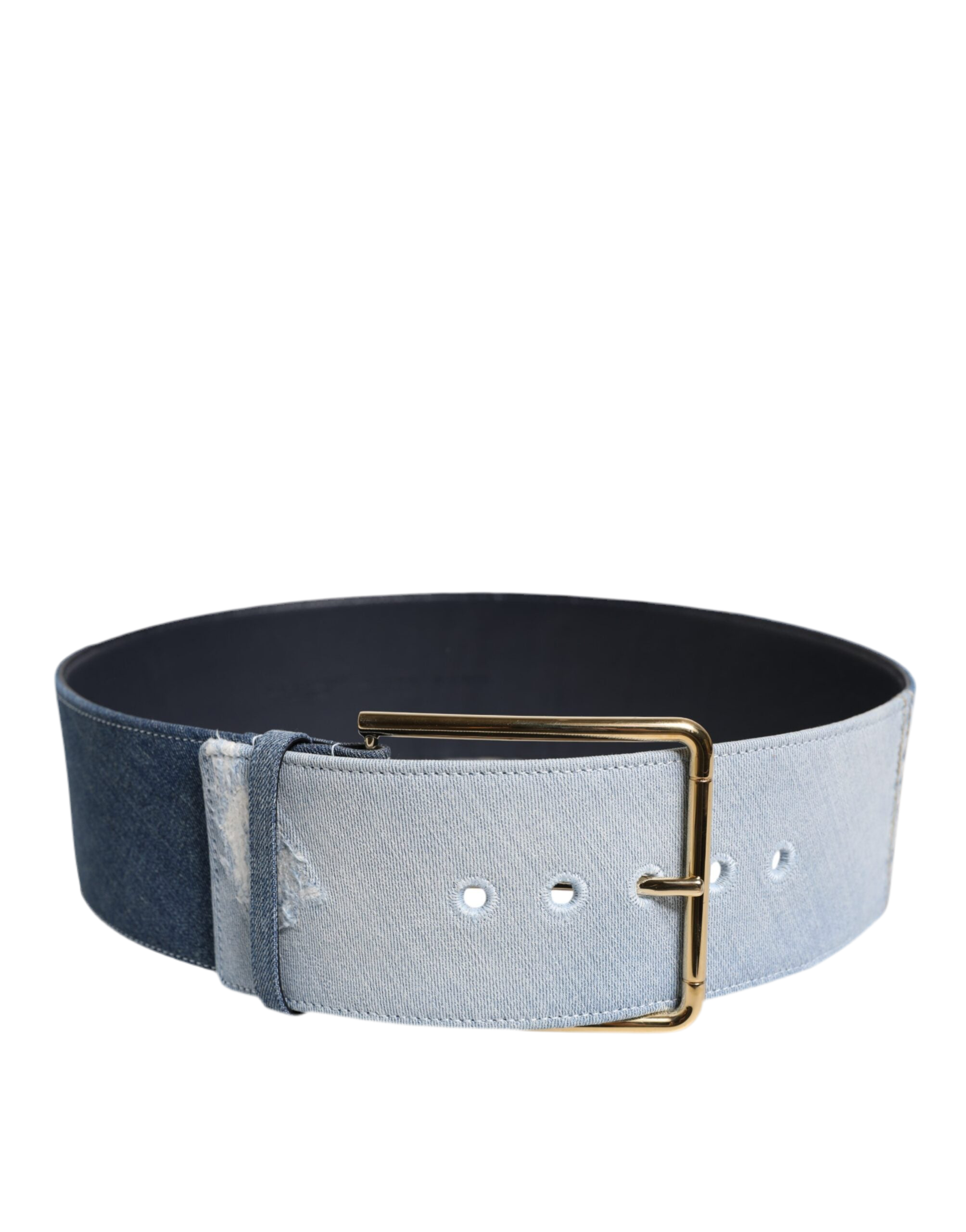 Dolce & Gabbana Two Tone Blue Denim Gold Metal Buckle Belt