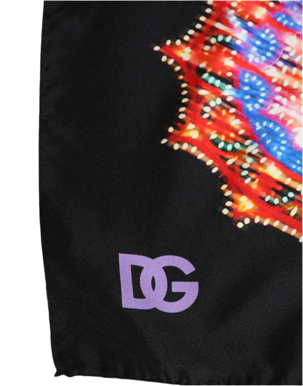 Dolce & Gabbana Black Multicolor Print Square Foulard Scarf