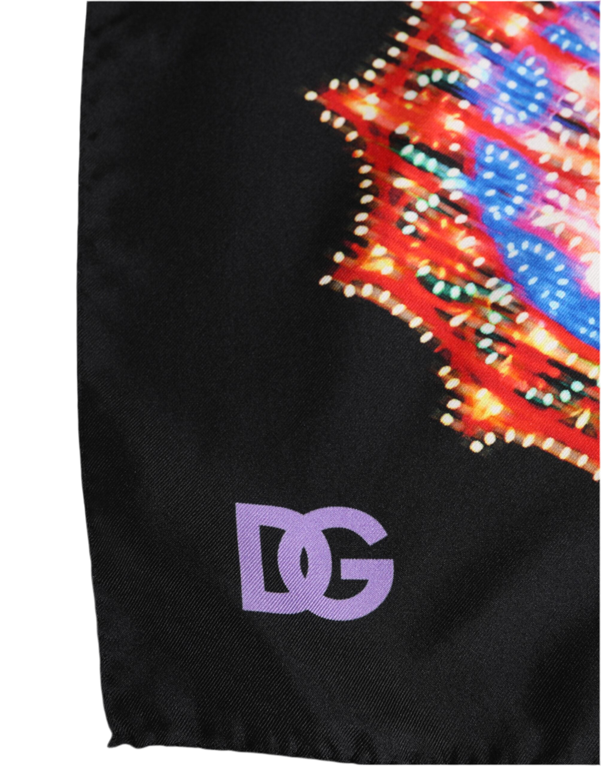 Dolce & Gabbana Black Multicolor Print Square Foulard Scarf