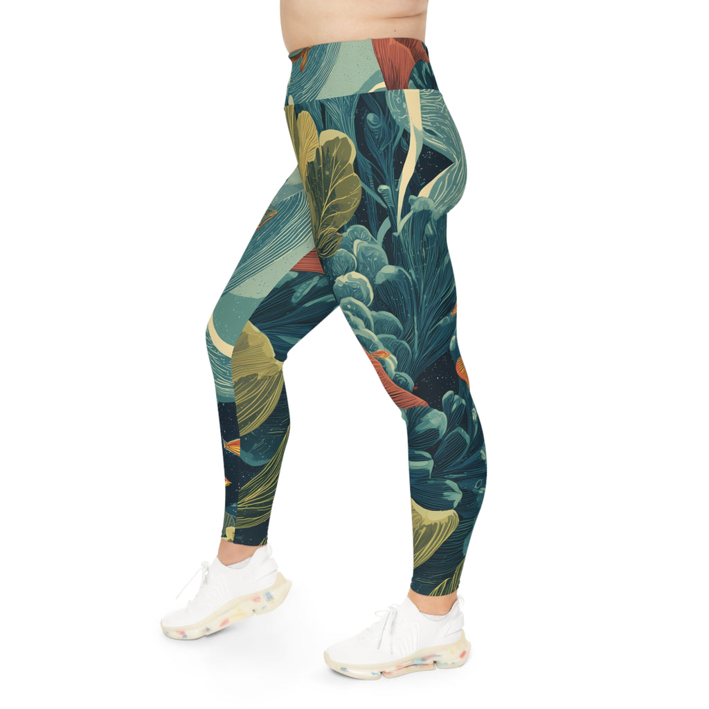 Plus Size Leggings "Celestial Reef" - Cosmic Botanicals No. 66