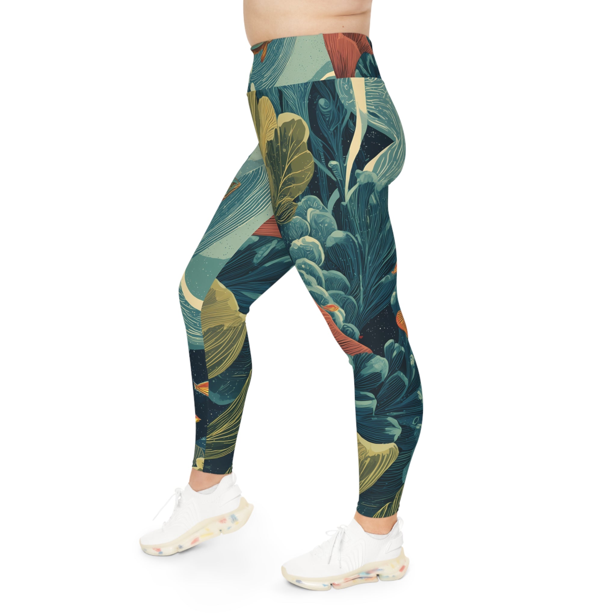 Plus Size Leggings "Celestial Reef" - Cosmic Botanicals No. 66
