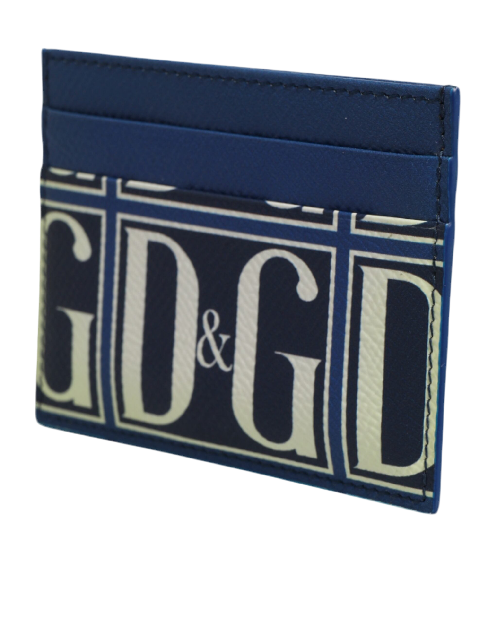 Dolce & Gabbana Blue Calf Leather DG Logo Print Monogram Card Holder Wallet