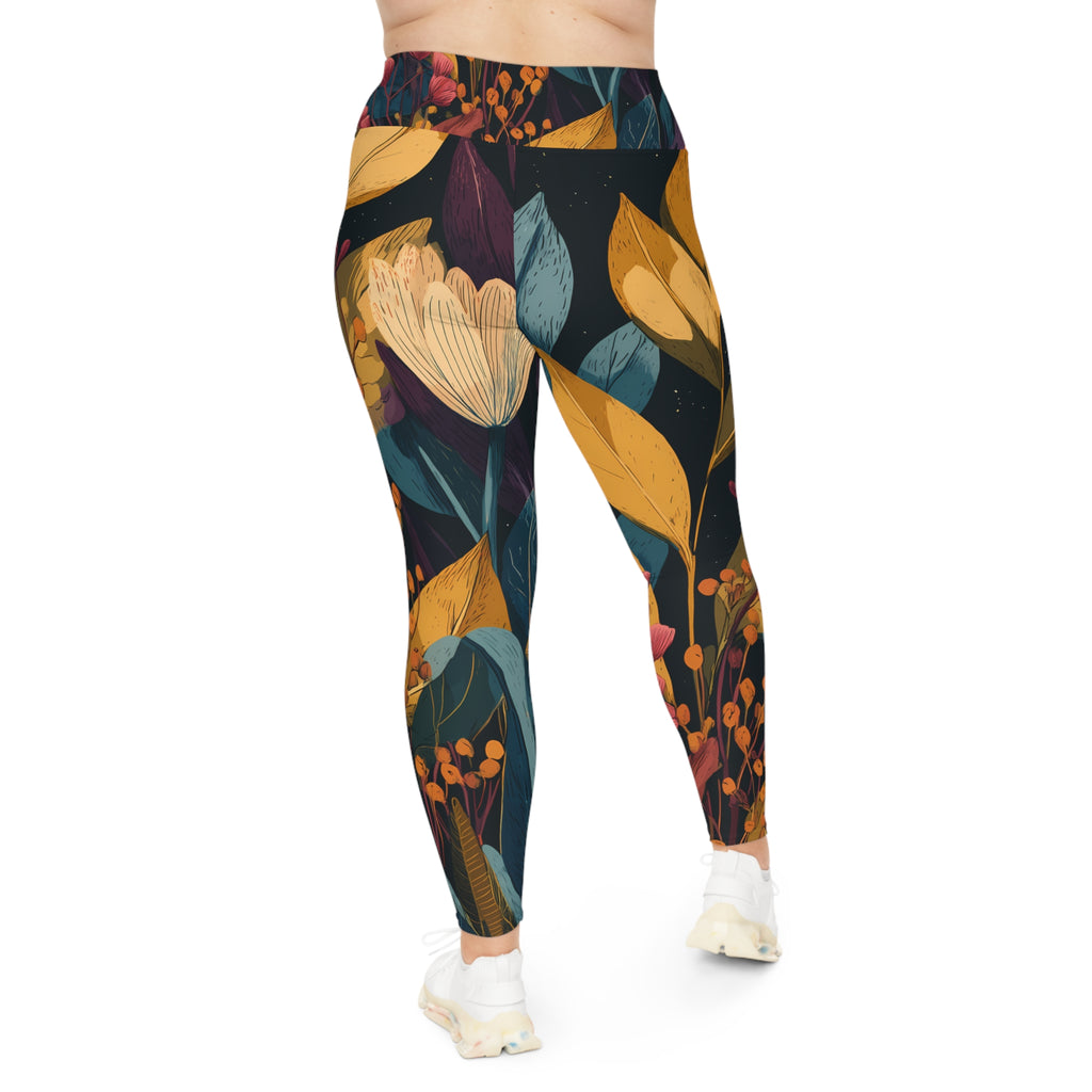 Plus Size Leggings "Starlit Grove" - Cosmic Botanicals No. 64