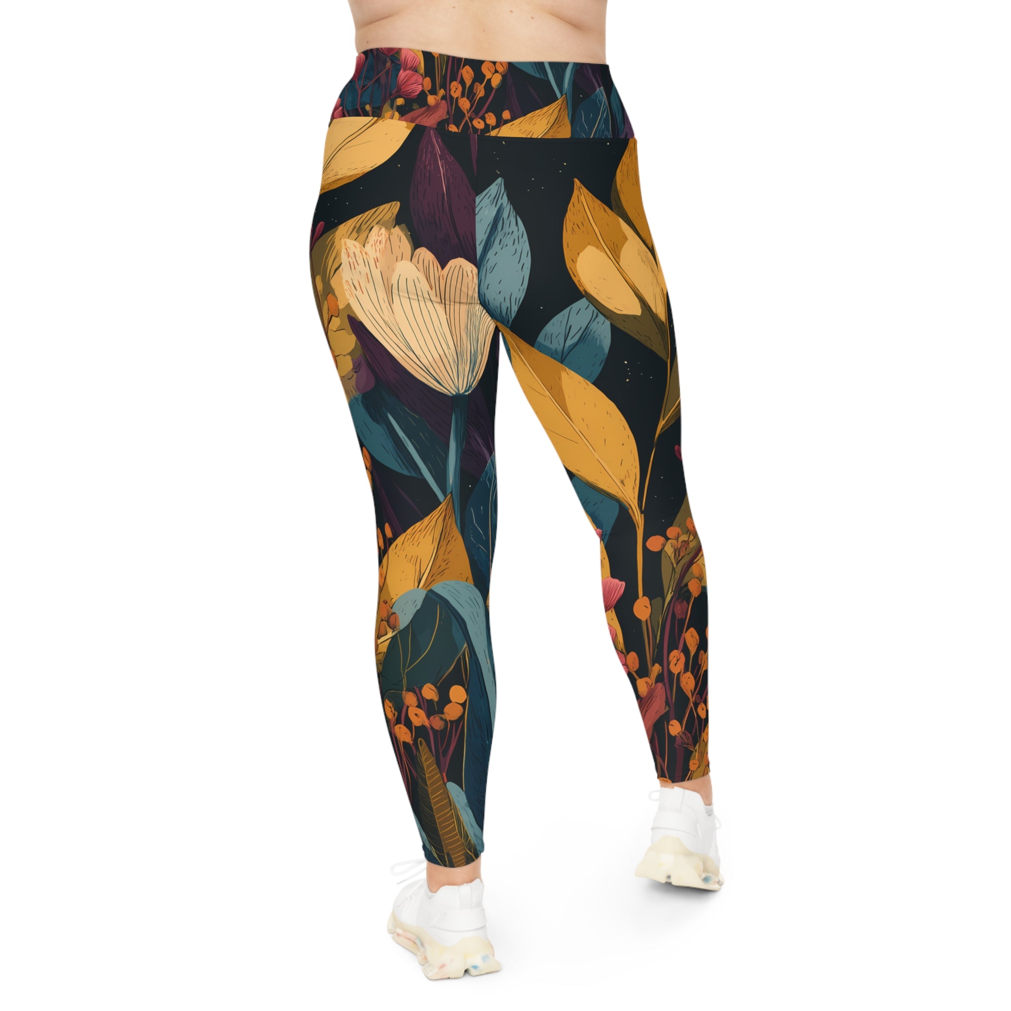 Plus Size Leggings "Starlit Grove" - Cosmic Botanicals No. 64
