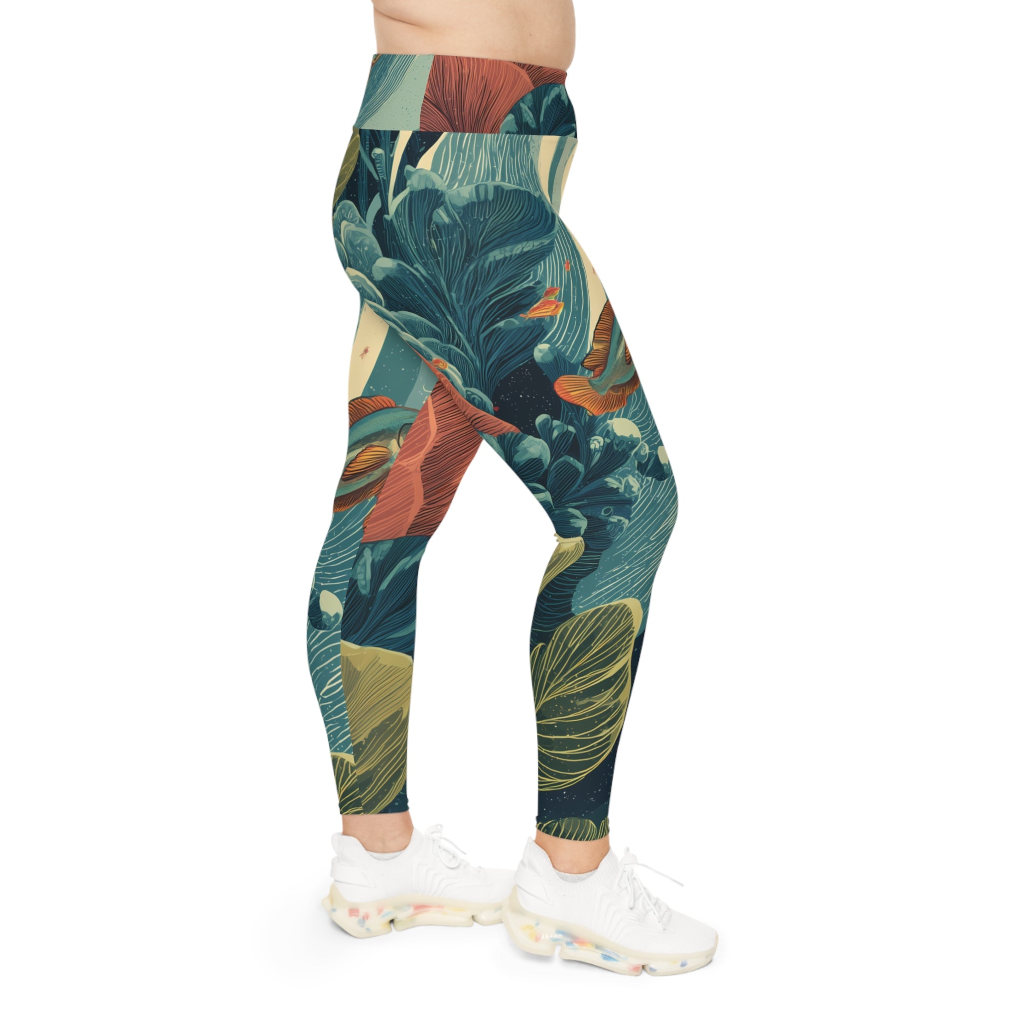 Plus Size Leggings "Celestial Reef" - Cosmic Botanicals No. 66
