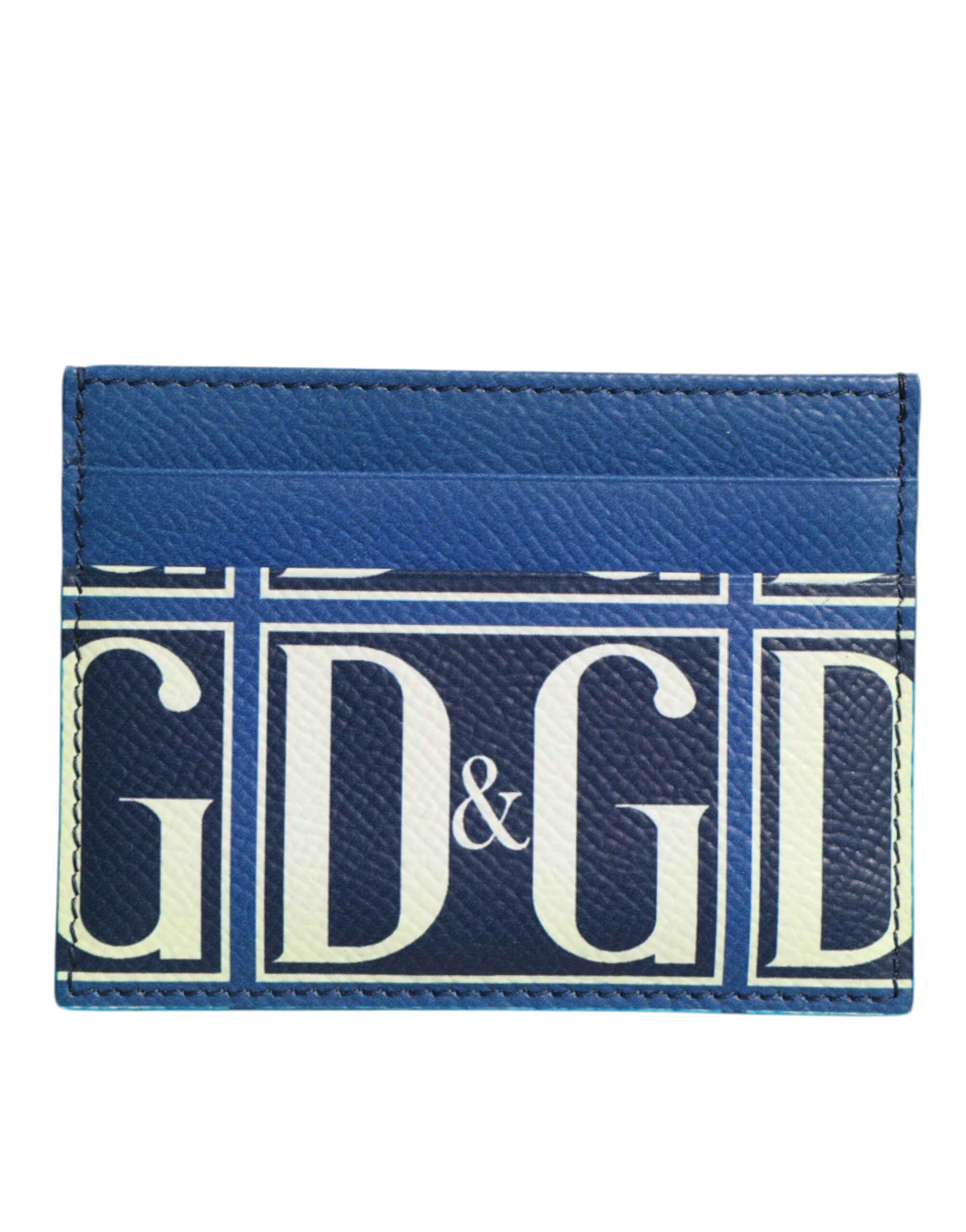 Dolce & Gabbana Blue Calf Leather DG Logo Print Monogram Card Holder Wallet