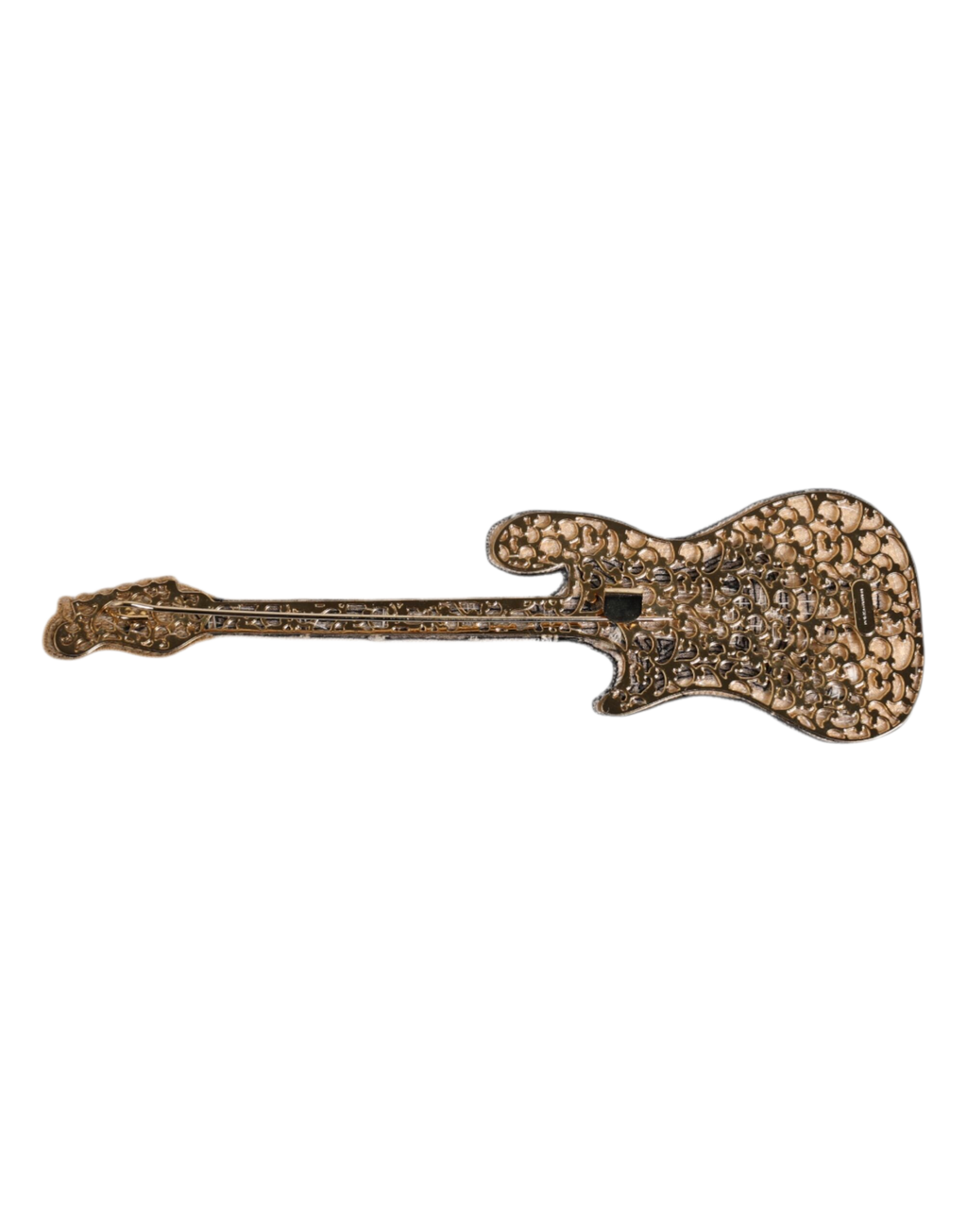 Dolce & Gabbana Gold Brass Logo Beaded Guitar Pin Brooch