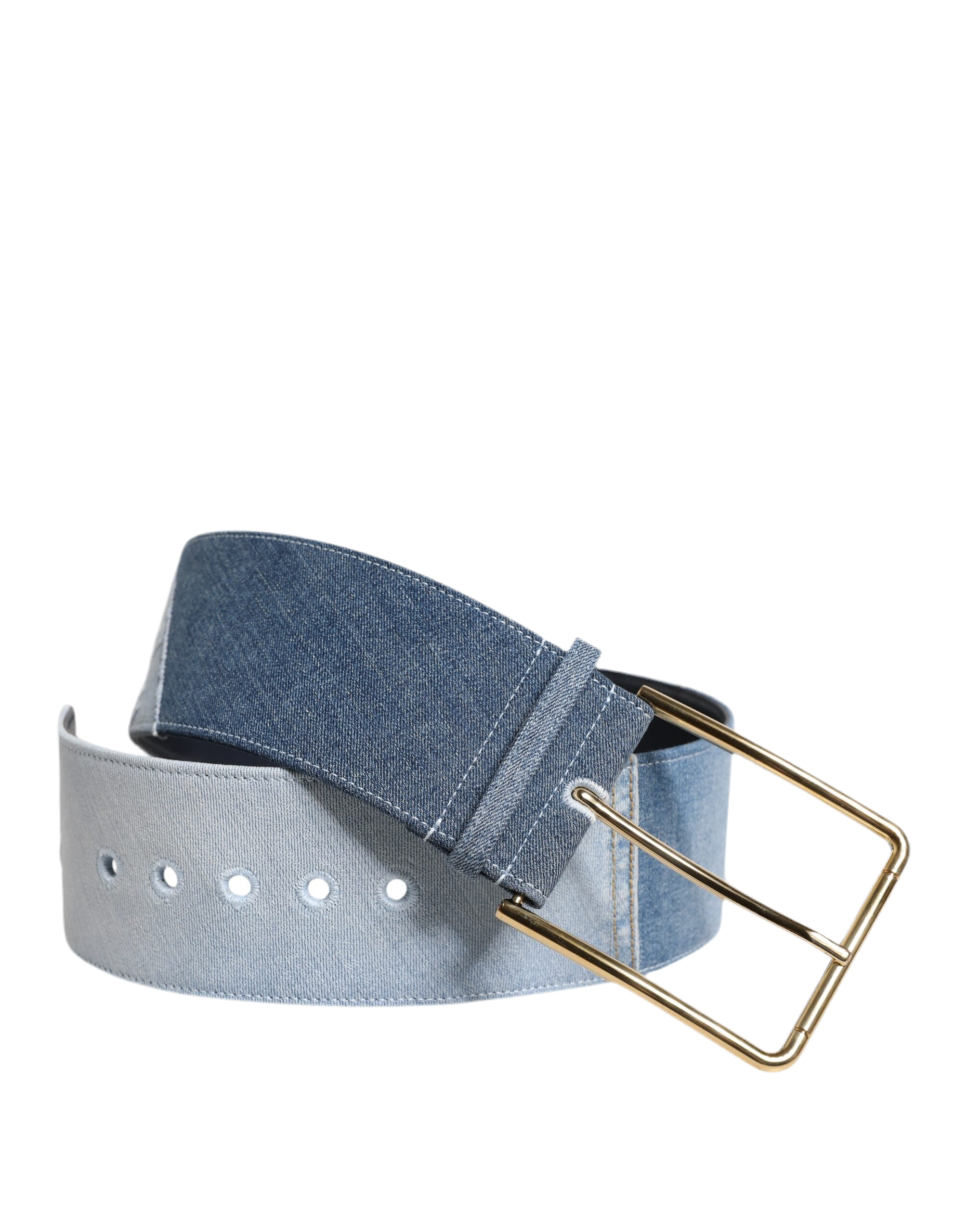 Dolce & Gabbana Two Tone Blue Denim Gold Metal Buckle Belt
