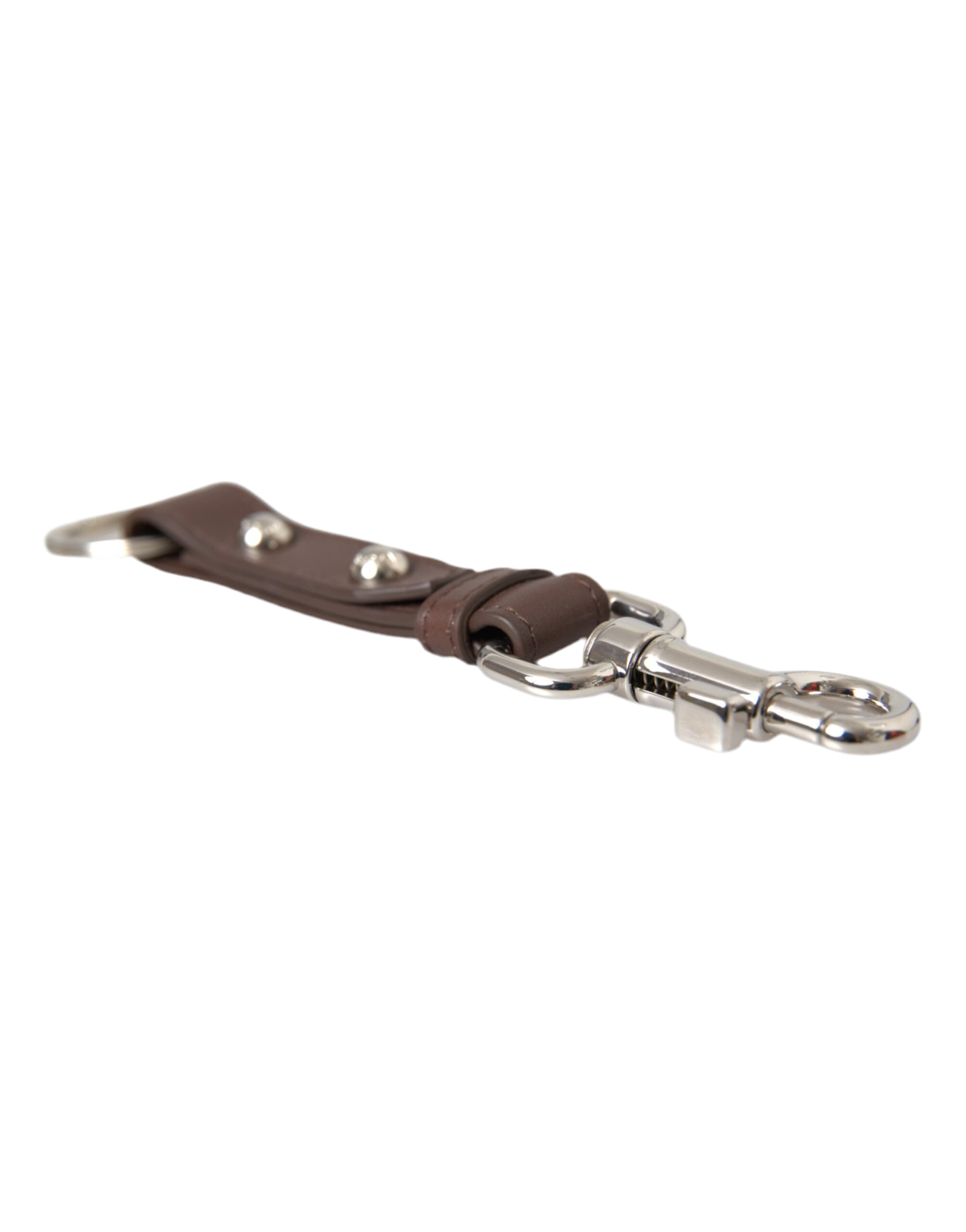 Dolce & Gabbana Brown Plain Leather Silver Brass Keyring Holder Keychain