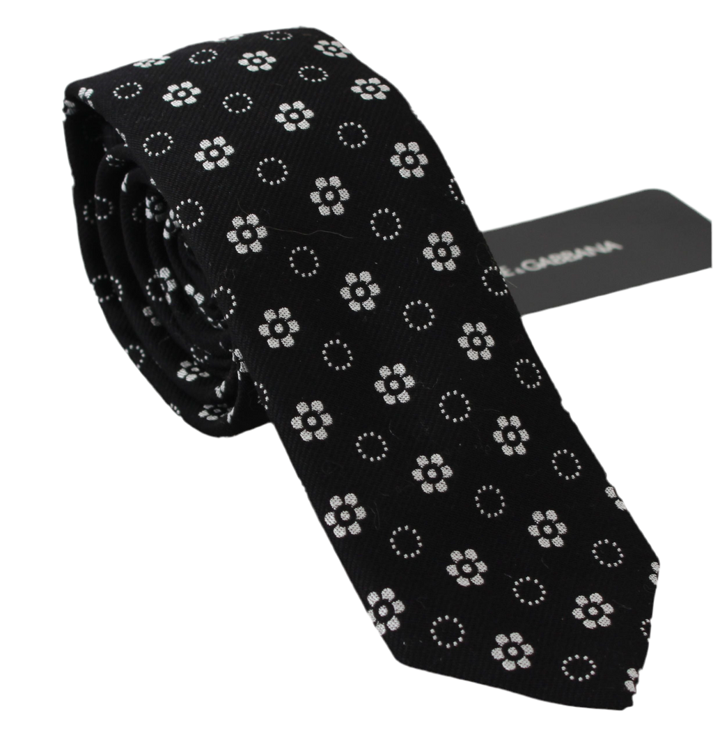 Dolce & Gabbana Black 100% Silk Floral Print Print Classic Tie