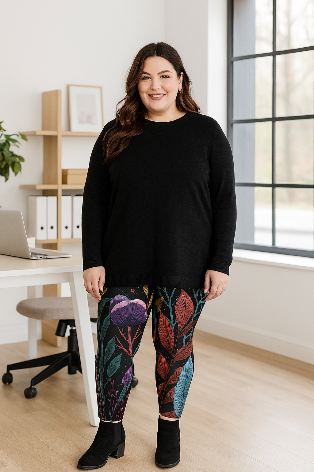 Plus Size Leggings "Nocturnal Bloom" - Cosmic Botanicals No. 63