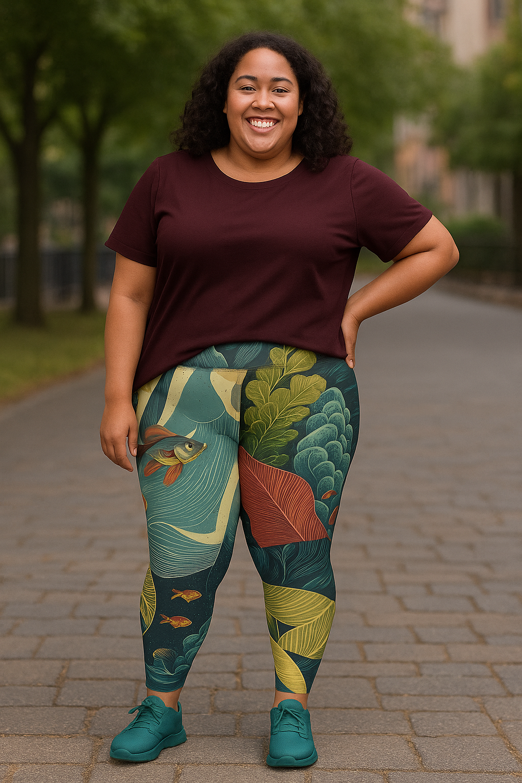 Plus Size Leggings "Celestial Reef" - Cosmic Botanicals No. 66