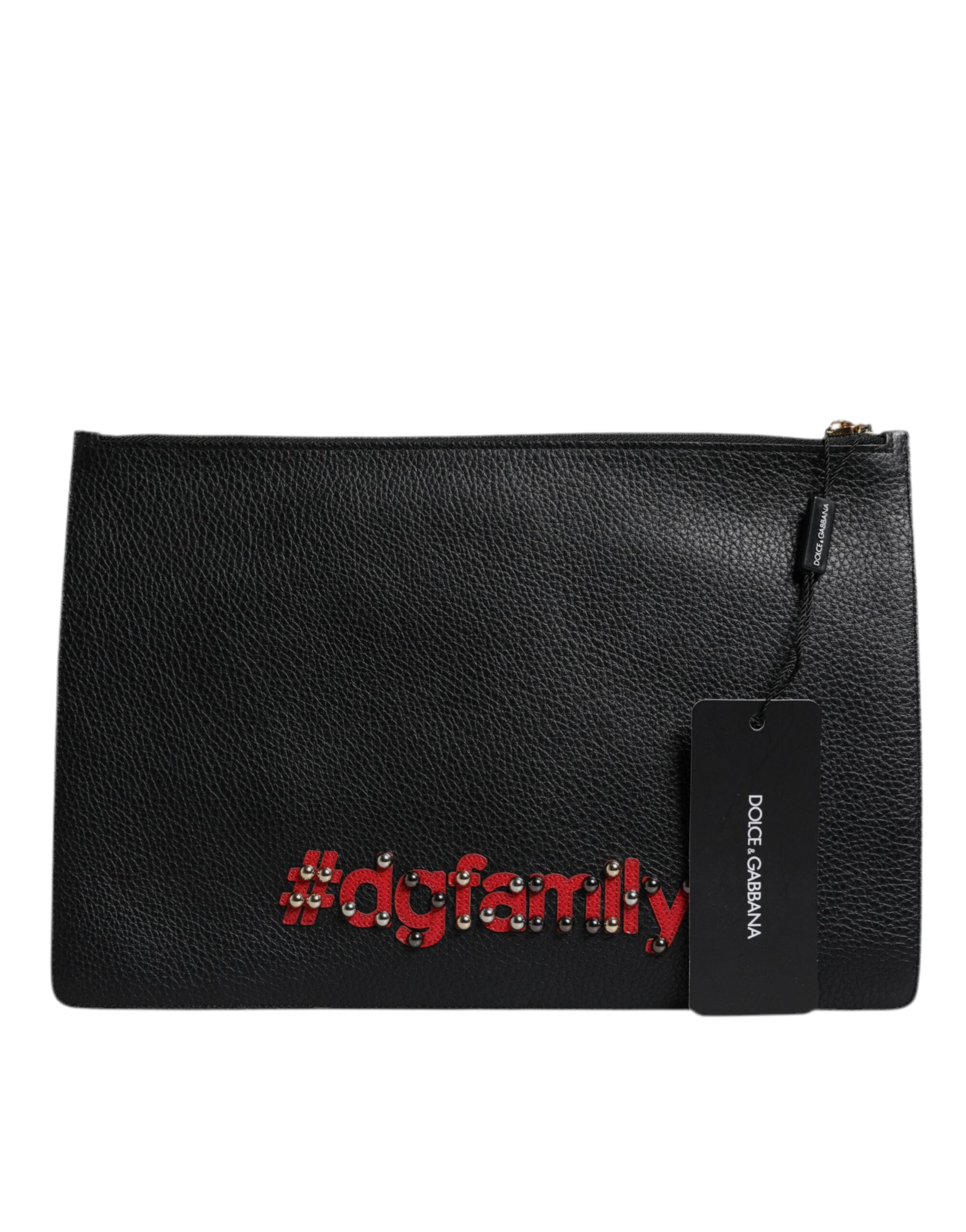 Dolce & Gabbana Black #DGFamily Embellished Leather Clutch Bag