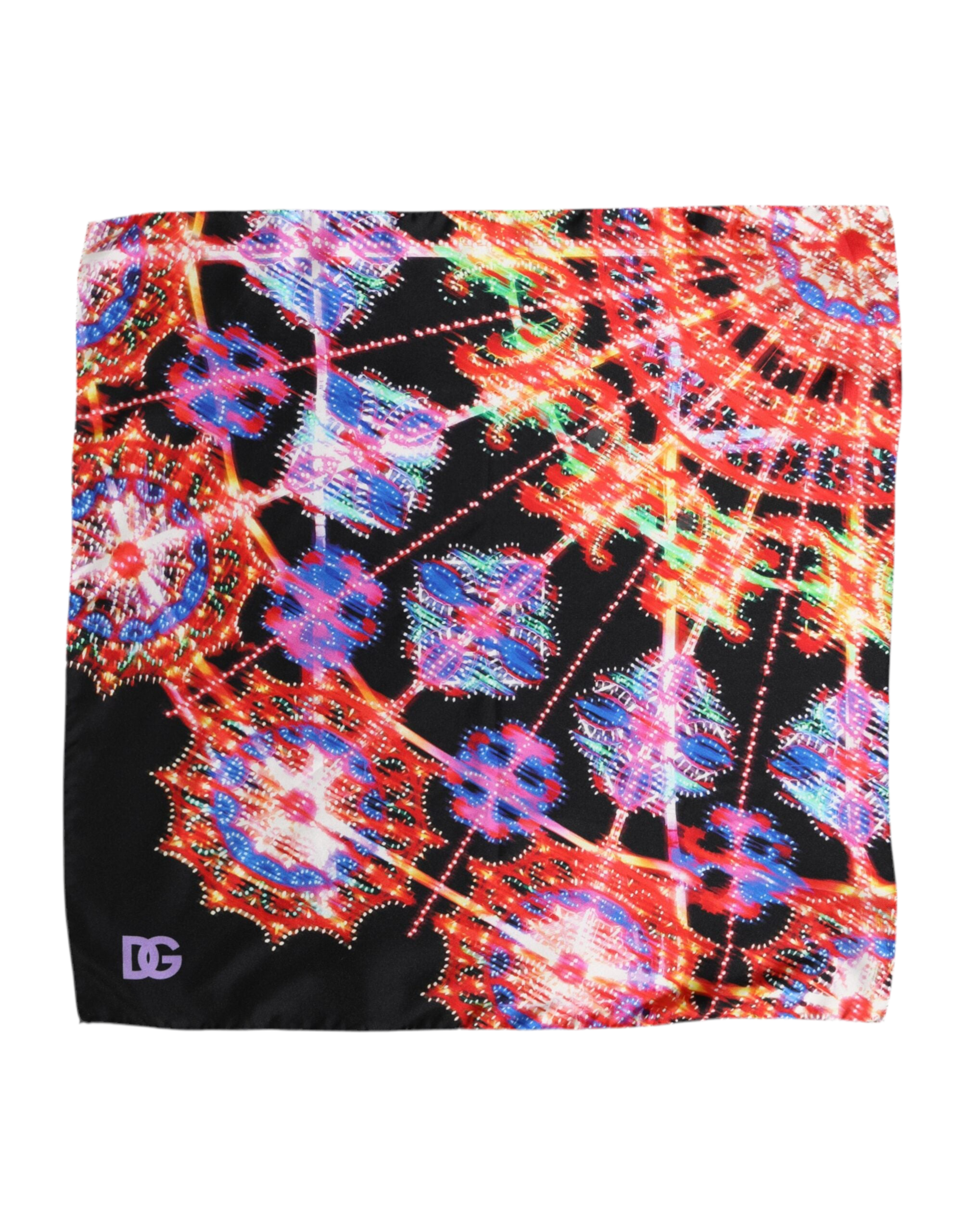 Dolce & Gabbana Black Multicolor Print Square Foulard Scarf