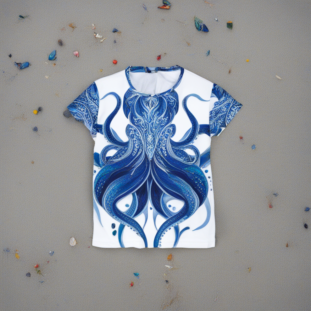 Plus Size Damen T-shirt "Deep Blue Bloom" - Opal Depth No. 32