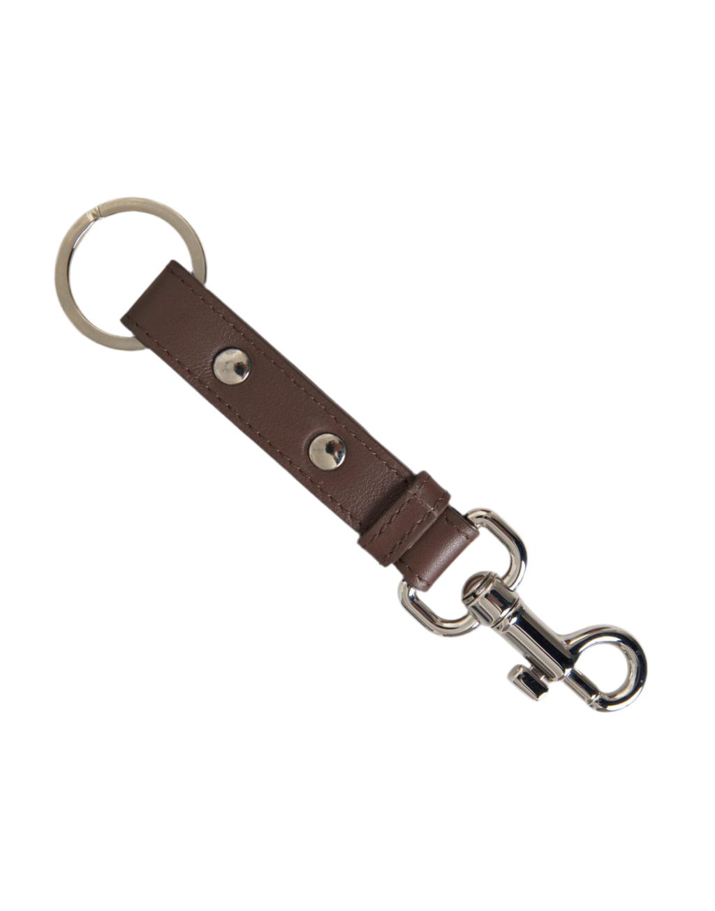Dolce & Gabbana Brown Plain Leather Silver Brass Keyring Holder Keychain