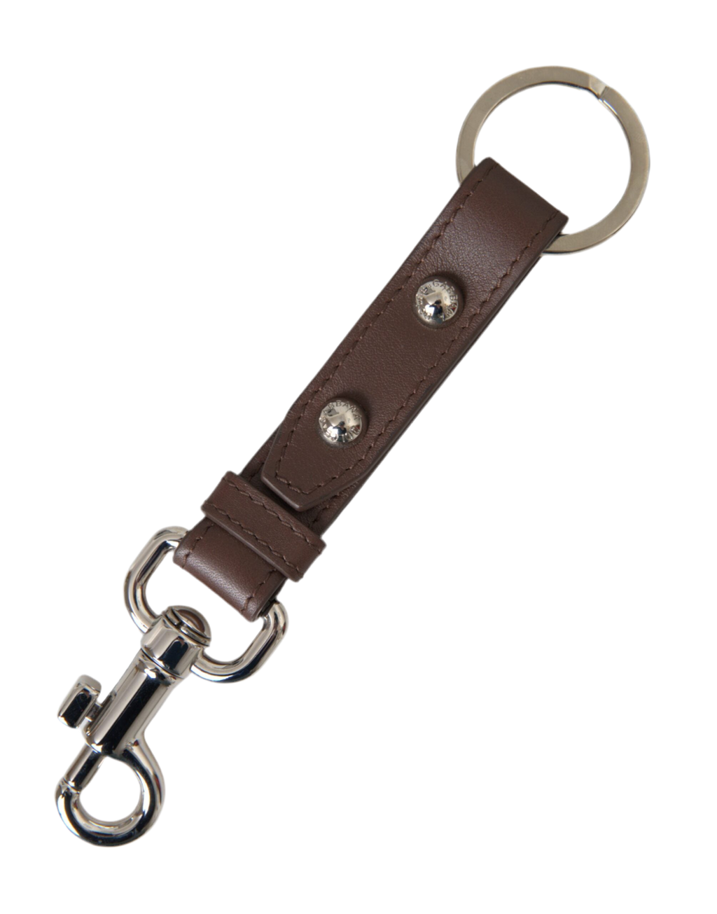 Dolce & Gabbana Brown Plain Leather Silver Brass Keyring Holder Keychain